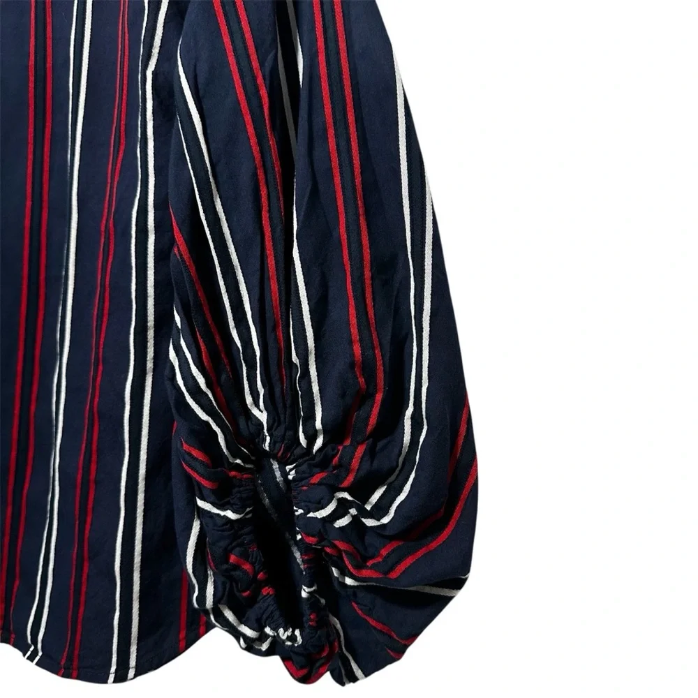CABI Balloon Sleeve Stripe Blouse Preppy Coastal Minimalist Navy Red - Picture 4 of 7